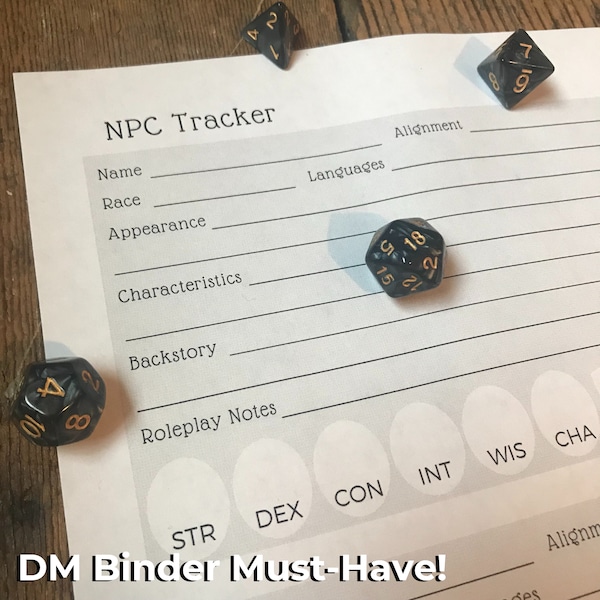 NPC Tracker for DND Campaign / Note Taker : DM Binder Must-Have - pdf Printable File