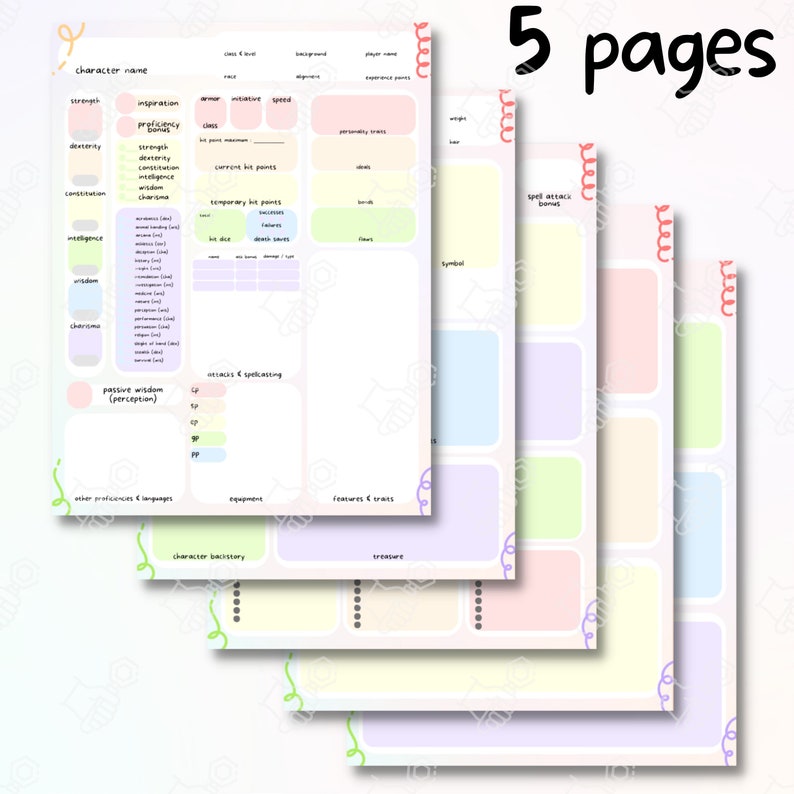 DND Rainbow Pastel Character Sheet - PDF Printable File - Etsy