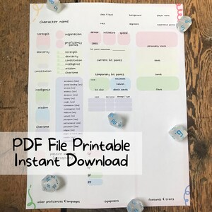DND Rainbow Pastel Character Sheet - PDF Printable File - Etsy