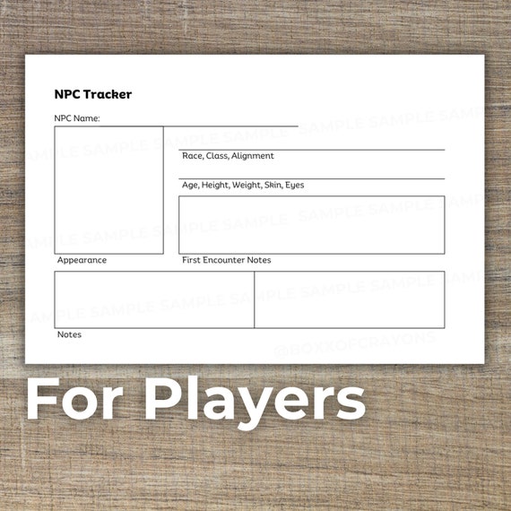 NPC Tracker for Players - PDF Printable File
