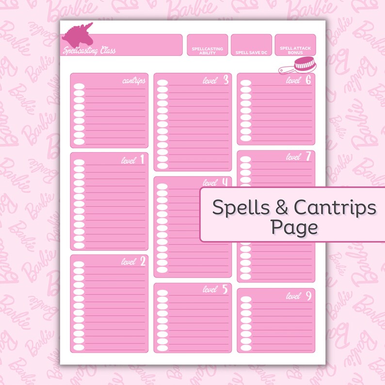DND Barbie Themed Character Sheet PDF Printable File Digital Download