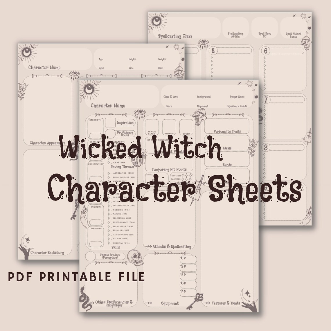 DND Wicked Witch Character Sheet PDF Printable - Etsy
