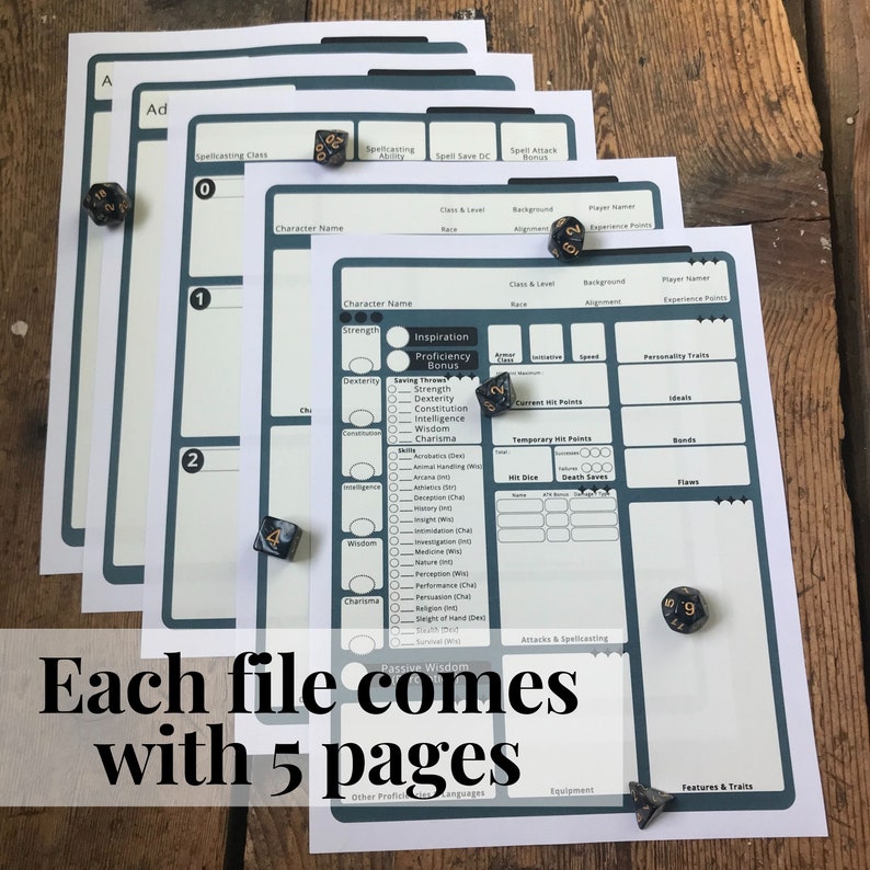 DND Character Sheets More Aesthetic Design 5 for 1 Deal - Etsy