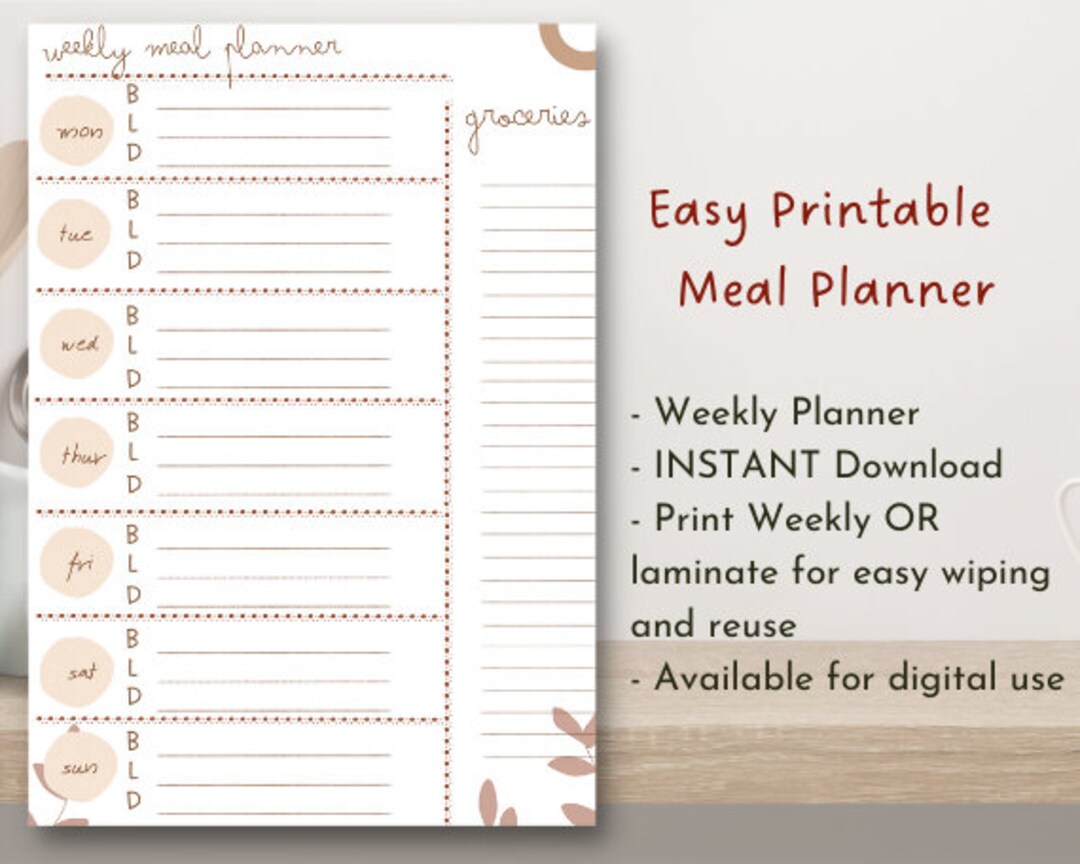 Printable Weekly Meal Planner PDF Bohemian Theme Weekly Plan Home ...