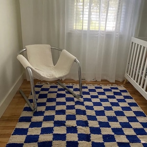 Blue checkered Moroccan rug, squares rug, checkerboard carpet, handwoven wool rug, checker hand knotted wool rug, white and all colors