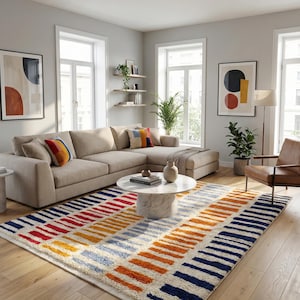 Tapis Moderne en Laine 80 x 150 cm Motifs Géométriques Salon Chambre Couloir Multicolore Keskin