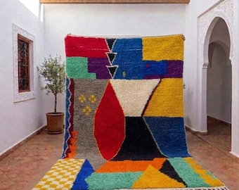 Handgefertigter Marokkanischer Boho Teppich Boujaad Teppich bunt gewebter Berber Teppich