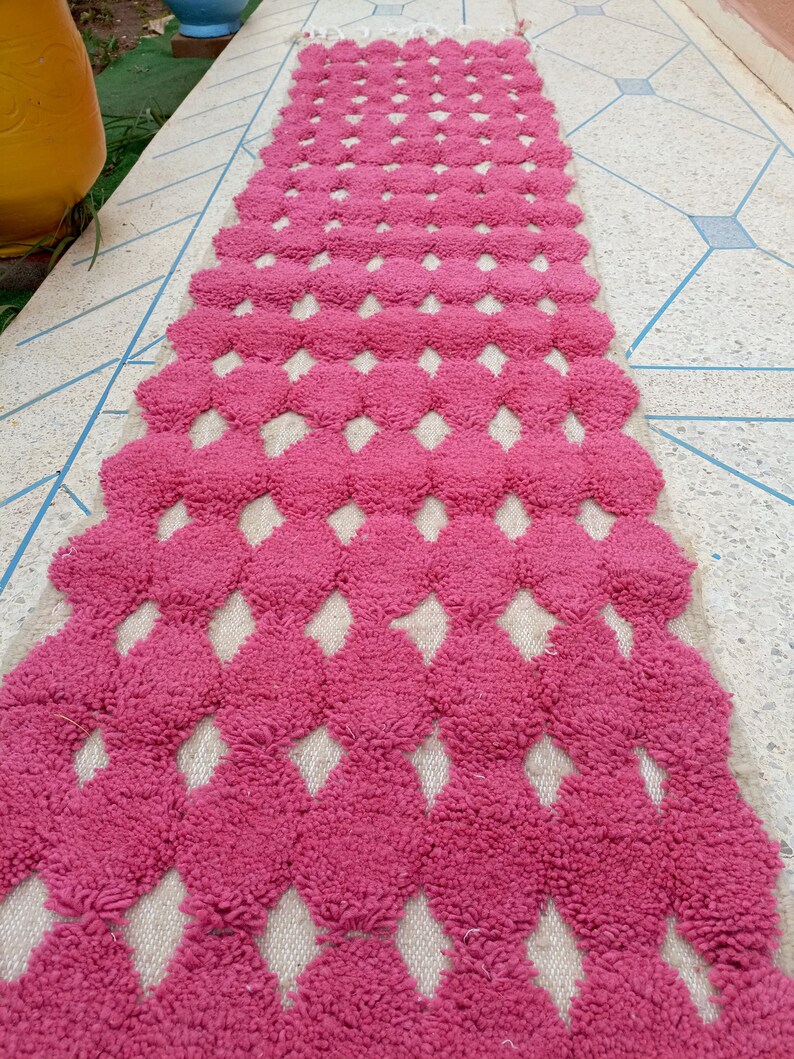 Pink rug runner moroccan wool runner carpet