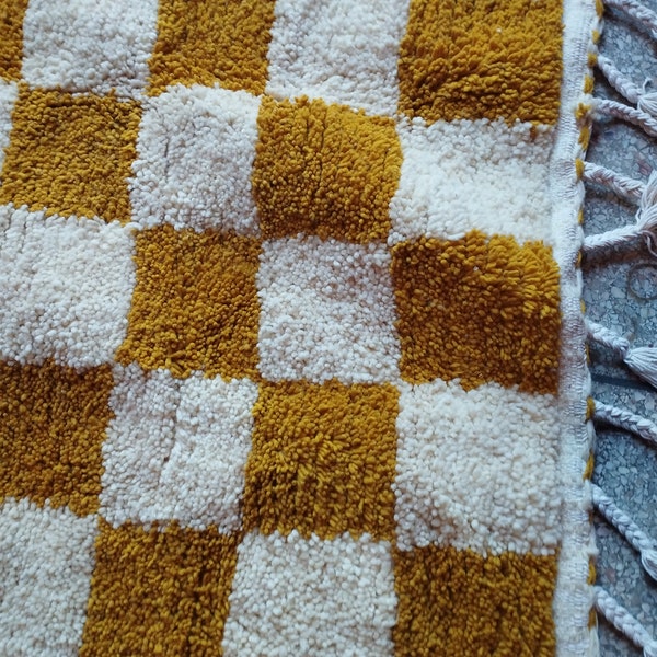 checkered rug yellow, squares rug, checkerboard carpet, handwoven wool rug, checker hand knotted wool rug, white and all colors