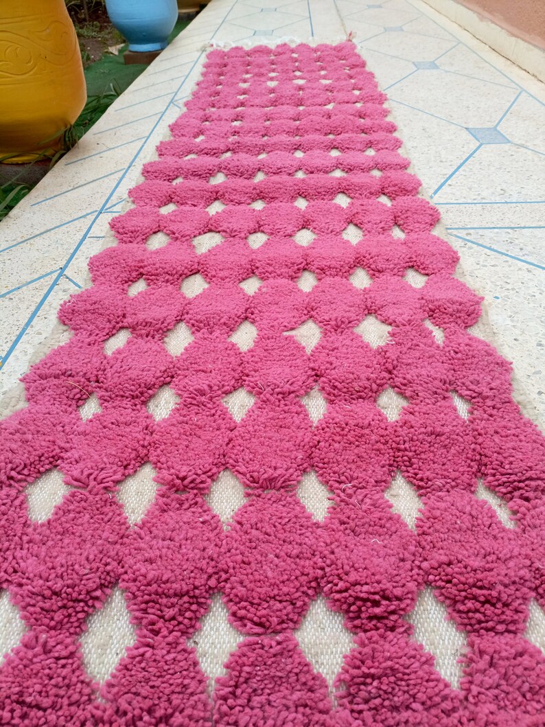 Pink rug runner moroccan wool runner carpet