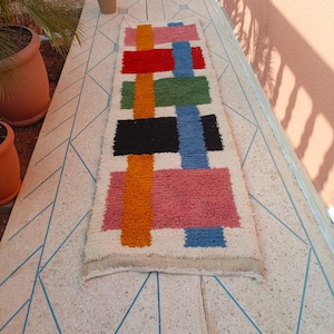 Handwoven Moroccan Wool Runner Rug: Bohemian Hallway Carpet
