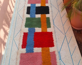 Handwoven Moroccan Wool Runner Rug: Bohemian Hallway Carpet