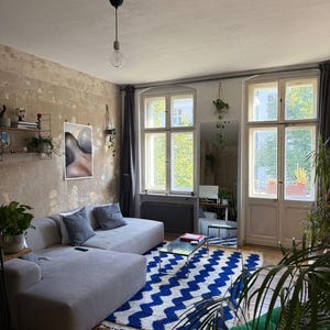 Beni Ourain Rug: Blue Waves Moroccan Carpet, Wool Mat
