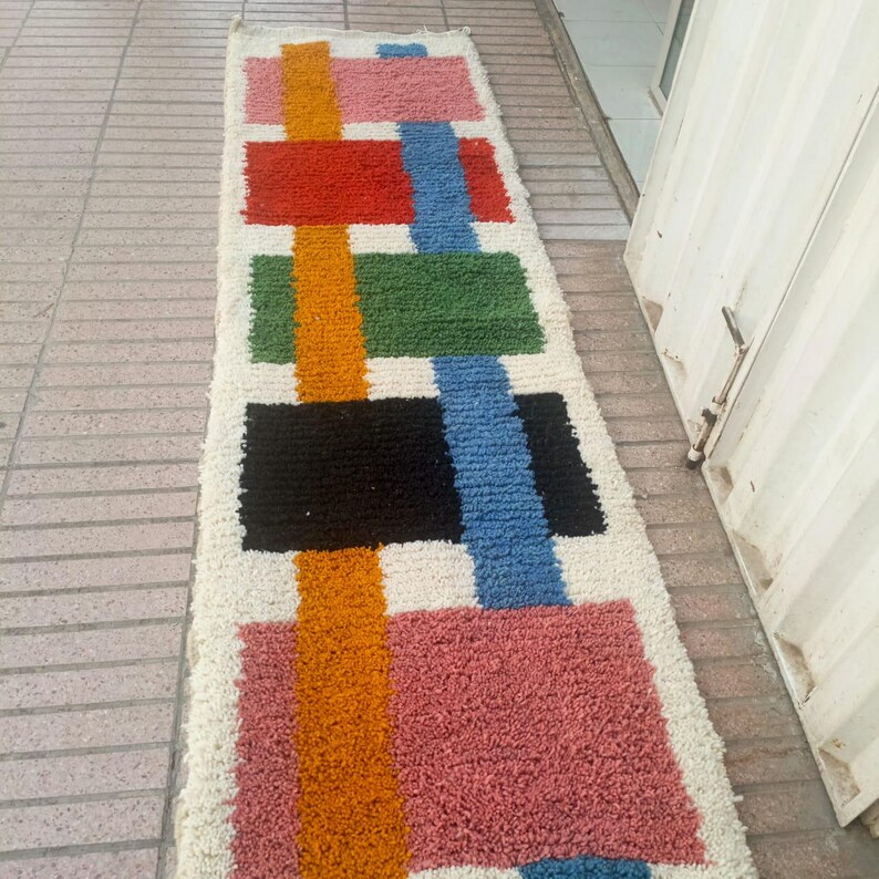 Handwoven Moroccan Wool Runner Rug: Bohemian Hallway Carpet