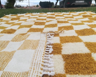 Yellow Checkered Rug: Moroccan Checkerboard Carpet, Custom Size