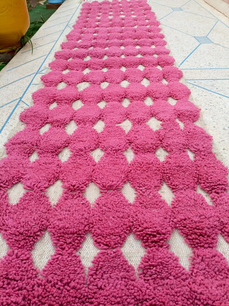 Pink rug runner moroccan wool runner carpet