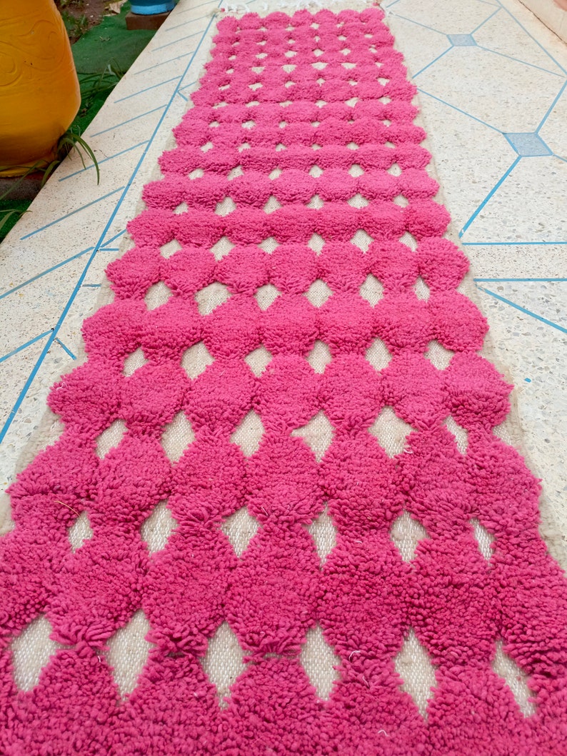 Pink rug runner moroccan wool runner carpet