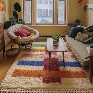 COLOURFUL moroccan rug boujaad handmade wool rug woven berber style carpet colorful wool rug for living room