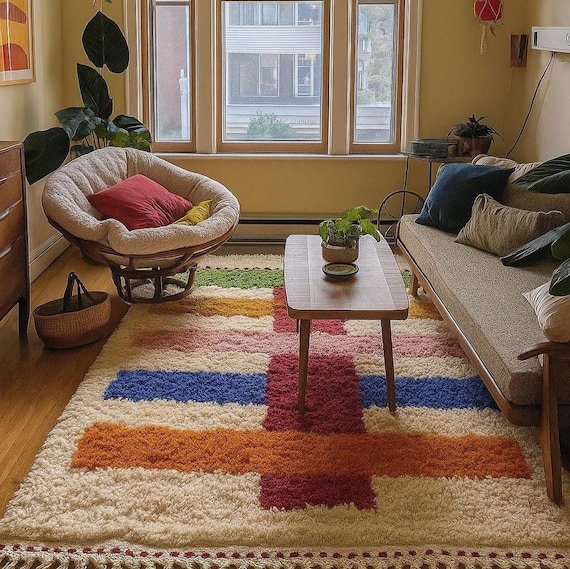 Moroccan Colorful Rug berber wool carpet boujaad handmade colourful rug runner