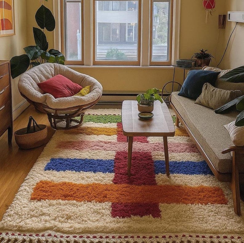 COLOURFUL moroccan rug boujaad handmade wool rug woven berber style carpet colorful wool rug for living room