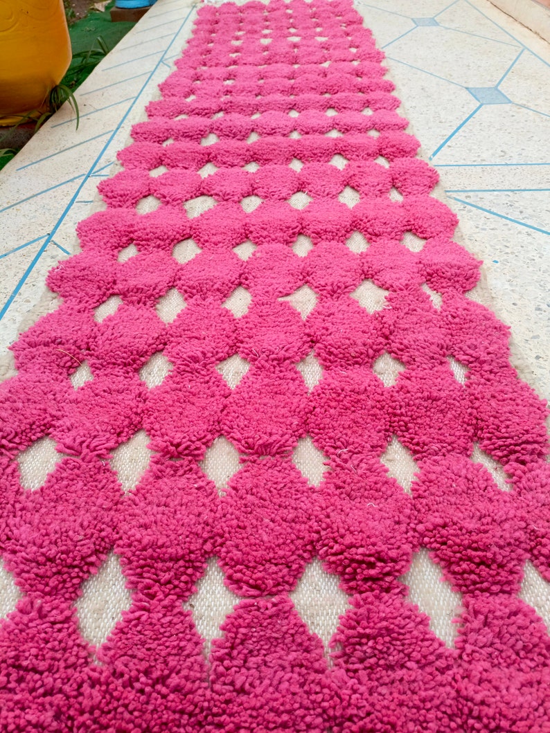 Pink rug runner moroccan wool runner carpet