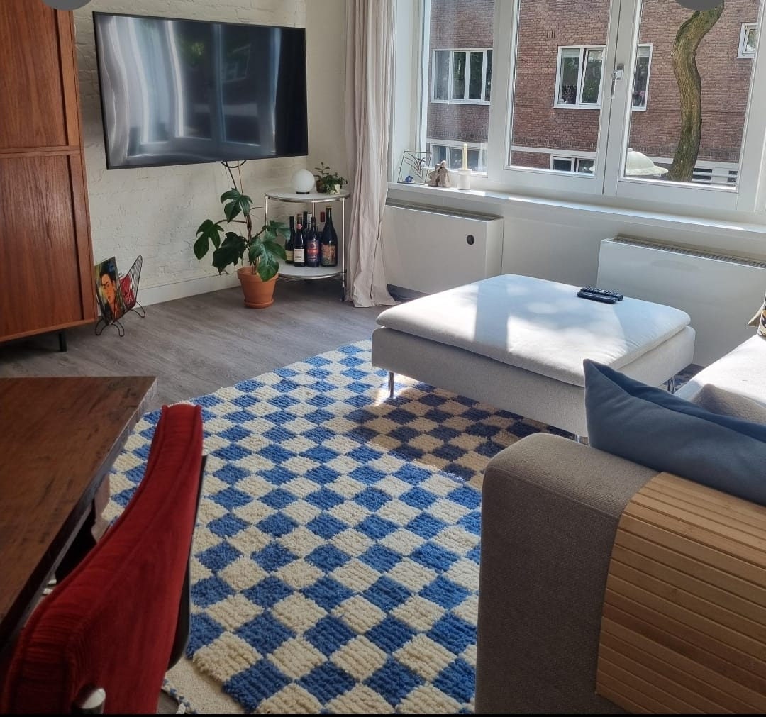 Checkered Rug Light Blue Checker Rug Checkerboard Moroccan Rug ...