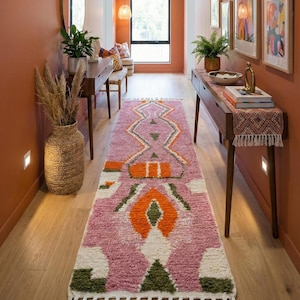 Luxury Pink Moroccan Boujaad Rug 2x6, 3x8, 4x6 – Abstract Tribal Designer Area Rug
