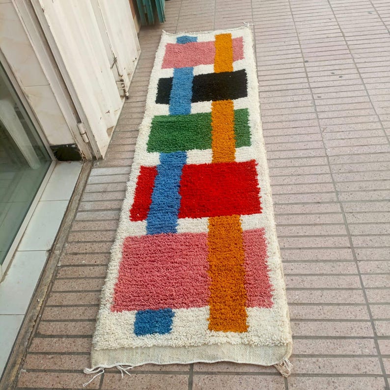 Handwoven Moroccan Wool Runner Rug: Bohemian Hallway Carpet