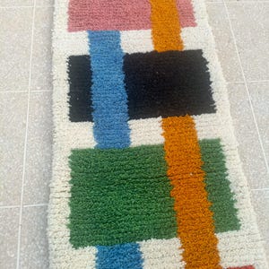 Handwoven Moroccan Wool Runner Rug: Bohemian Hallway Carpet