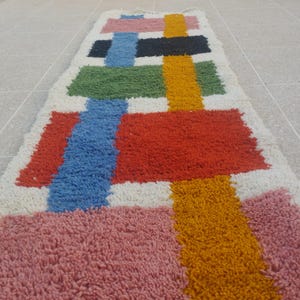 Handwoven Moroccan Wool Runner Rug: Bohemian Hallway Carpet