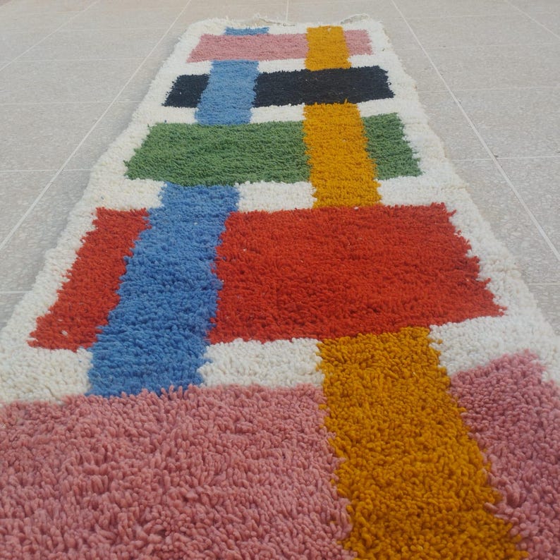 Handwoven Moroccan Wool Runner Rug: Bohemian Hallway Carpet