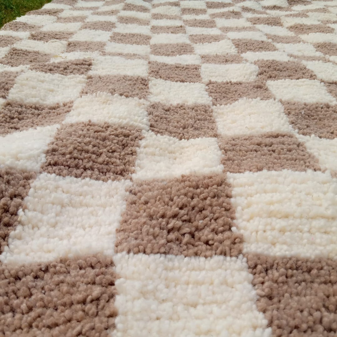 Checkered Rug Dark Beige, Moroccan Handmade Checker Rugs Runner ...