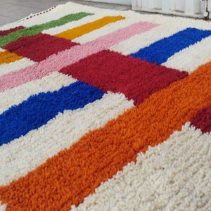 Moroccan Colorful Rug berber wool carpet boujaad handmade colourful rug runner