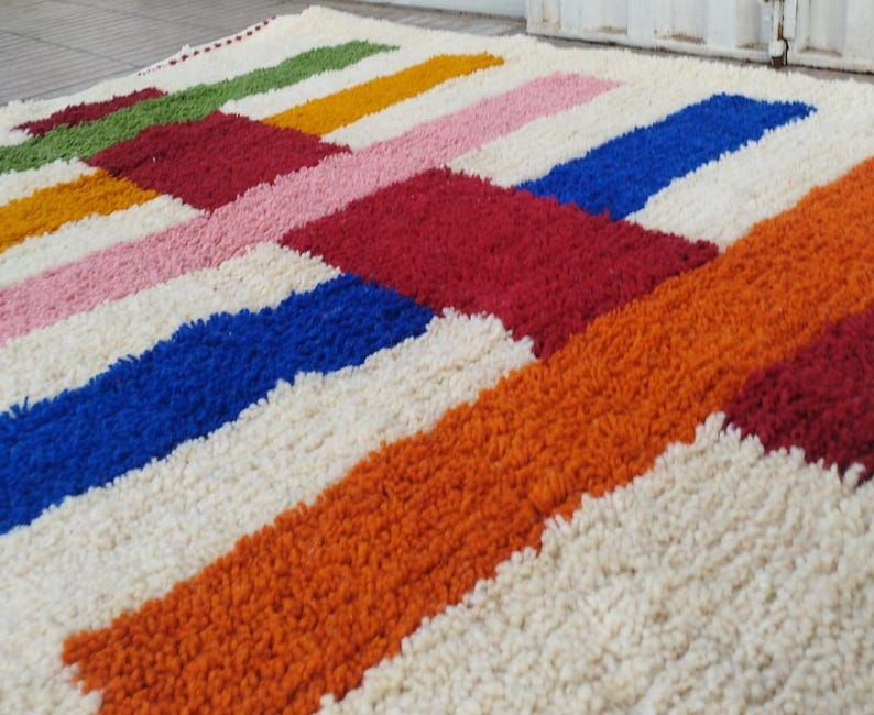 Moroccan Colorful Rug berber wool carpet boujaad handmade colourful rug runner