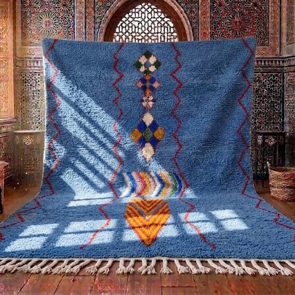 Blue Moroccan Wool Handmade Rug 8x10 9x12 Berber Area Rug