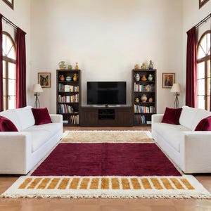 Red Moroccan Rug white Stripes Modern Handwoven Wool Berber