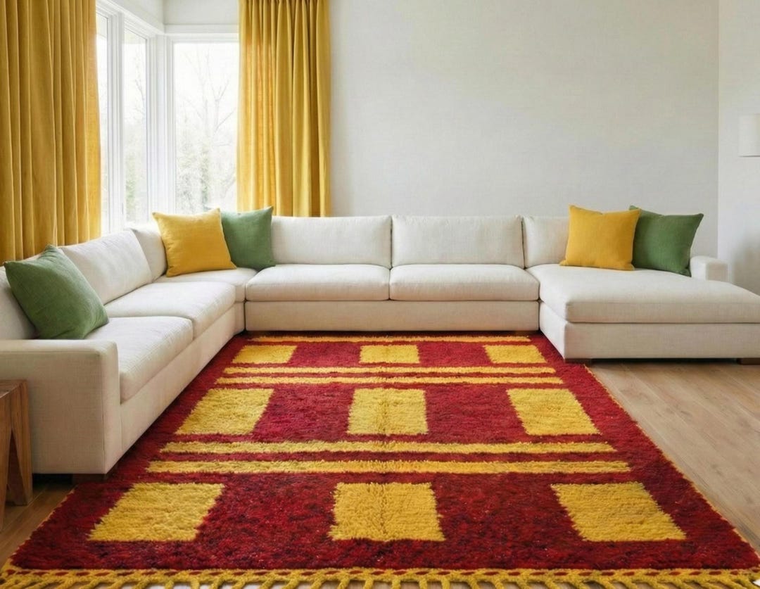 Red Yellow Rugs Red Yellow Moroccan Wool Area Rug - Etsy