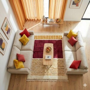 Red Moroccan Rug white Stripes Modern Handwoven Wool Berber