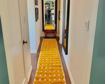 Yellow Moroccan Wool Runner Rug, Handmade Berber Carpet