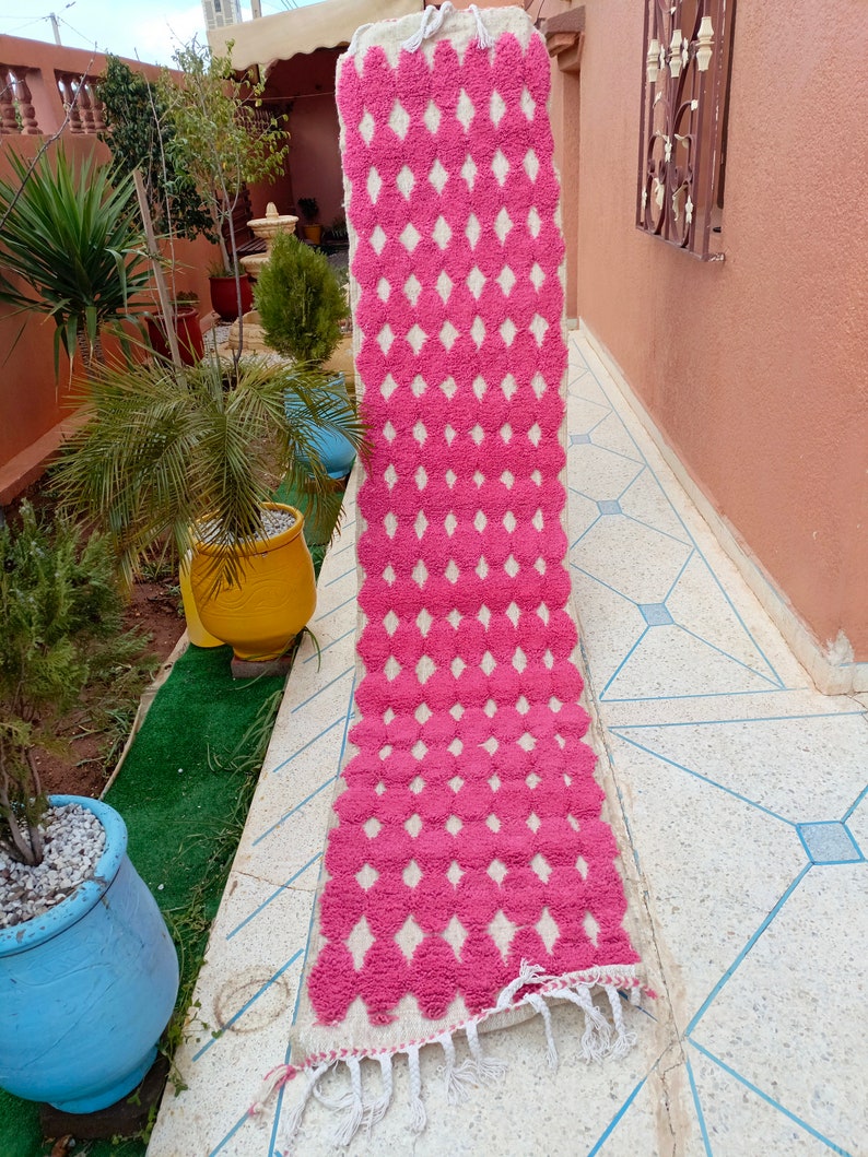 Pink rug runner moroccan wool runner carpet