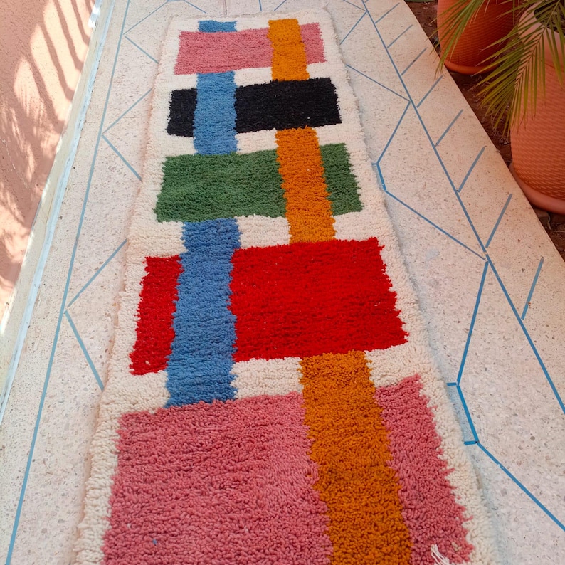 Handwoven Moroccan Wool Runner Rug: Bohemian Hallway Carpet