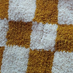 Checkered Rug: handmade wool Moroccan Berber Carpet blue yellow green