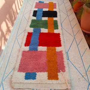 Handwoven Moroccan Wool Runner Rug: Bohemian Hallway Carpet