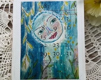 Art print of Once in a blue moon a full moon mounted on wood original art by Kim critzer