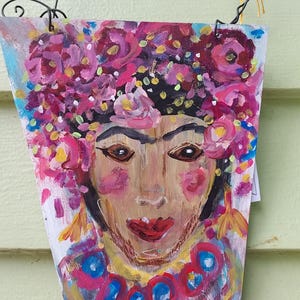 Folk art painting Frida famous Mexican artist