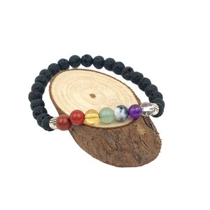 Pulsera con cuentas de piedra de lava y piedras preciosas de chakra, pulsera de piedras preciosas de 7 chakras