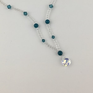 Blue Apatite Crystal Teardrop Necklace, Natural Blue Apatite Gemstone Bead Necklace