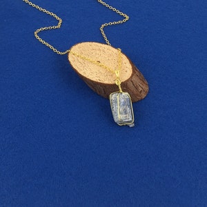 Raw Blue Kyanite Necklace: Gold-Plated Wire Wrap Crystal Pendant