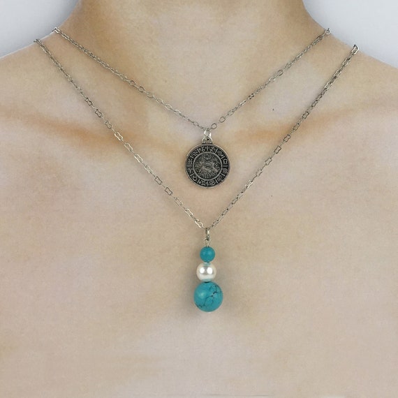 Turquoise and South Sea Shell Pearl Zodiac Jewelry Set