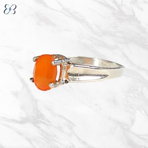 Natural Carnelian Sterling Silver Gemstone Ring, Orange Stone Ring, Courage Ring, Sacral Chakra Ring, Halloween Ring
